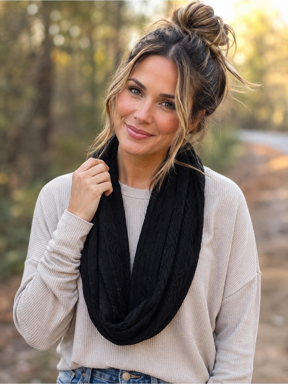 Haute Shore Black Cable Knit Infinity Scarf Convertible Face Cover NWT